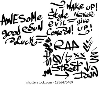 Many graffiti tags on a white background. Vector art