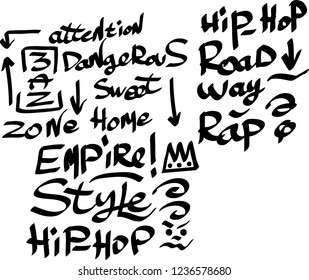 Many graffiti tags on a white background. Vector art