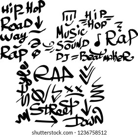 Many graffiti tags on a white background. Vector art