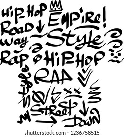 Many graffiti tags on a white background. Vector art