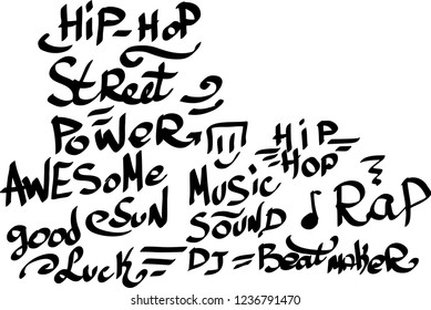 Many graffiti tags on a white background. Vector art