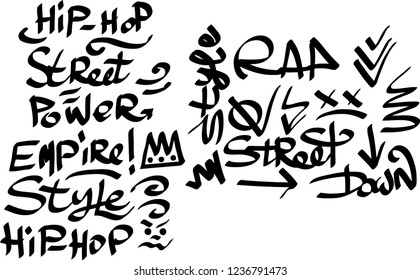 Many graffiti tags on a white background. Vector art