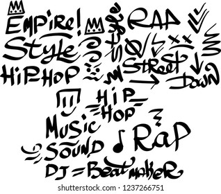 Many graffiti tags on a white background. Vector art