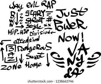 Many graffiti tags on a white background. Vector art