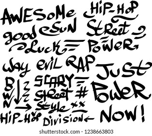 Many graffiti tags on a white background. Vector art
