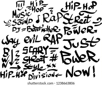 Many graffiti tags on a white background. Vector art