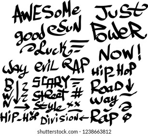 Many graffiti tags on a white background. Vector art
