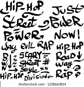Many graffiti tags on a white background. Vector art