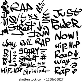 Many graffiti tags on a white background. Vector art