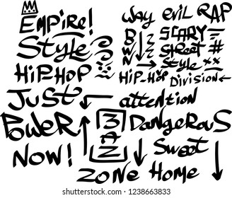 Many graffiti tags on a white background. Vector art