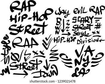 Many graffiti tags on a white background. Vector art