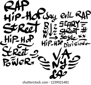 Many graffiti tags on a white background. Vector art