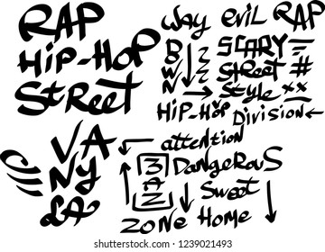 Many graffiti tags on a white background. Vector art