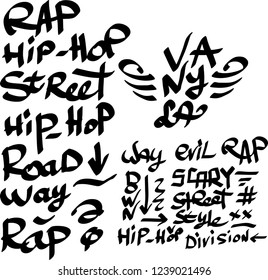 Many graffiti tags on a white background. Vector art