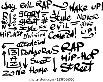 Many graffiti tags on a white background. Vector art