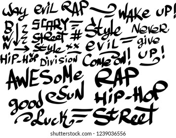 Many graffiti tags on a white background. Vector art