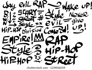 Many graffiti tags on a white background. Vector art