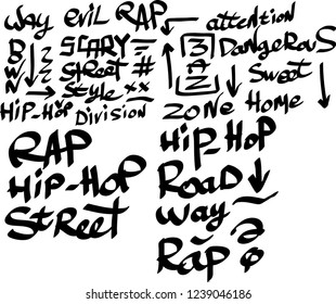 Many graffiti tags on a white background. Vector art