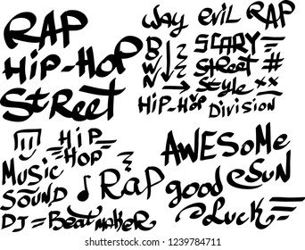 Many graffiti tags on a white background. Vector art