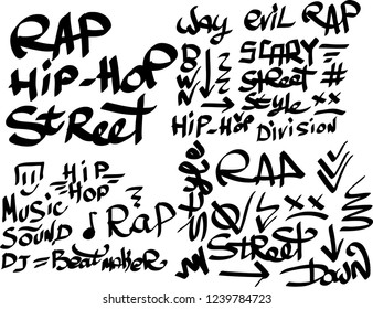 Many graffiti tags on a white background. Vector art