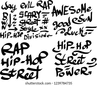 Many graffiti tags on a white background. Vector art