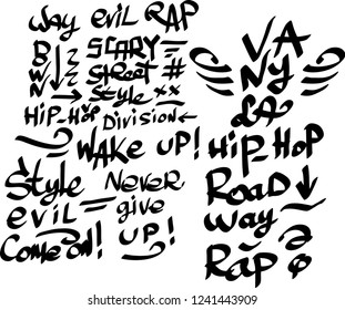Many graffiti tags on a white background. Vector art