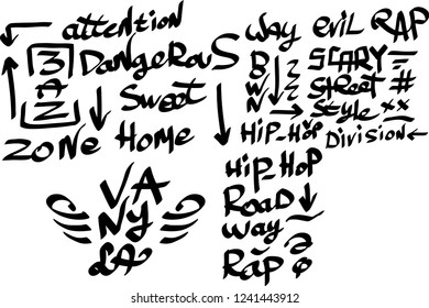 Many graffiti tags on a white background. Vector art