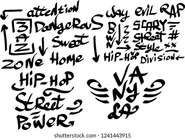 Many graffiti tags on a white background. Vector art