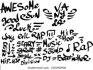Many graffiti tags on a white background. Vector art