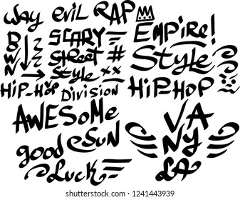 Many graffiti tags on a white background. Vector art