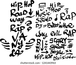 Many graffiti tags on a white background. Vector art