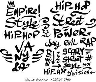 Many graffiti tags on a white background. Vector art