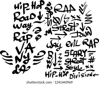 Many graffiti tags on a white background. Vector art