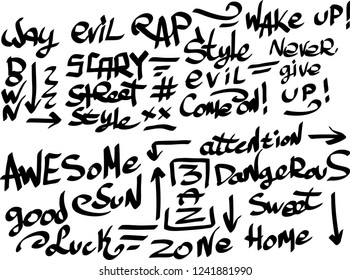 Many graffiti tags on a white background. Vector art