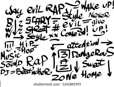 Many graffiti tags on a white background. Vector art