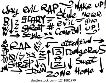 Many graffiti tags on a white background. Vector art