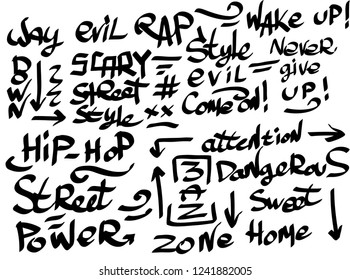Many graffiti tags on a white background. Vector art