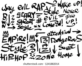 Many graffiti tags on a white background. Vector art