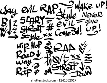 Many graffiti tags on a white background. Vector art