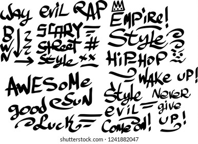Many graffiti tags on a white background. Vector art