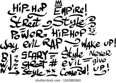 Many graffiti tags on a white background. Vector art