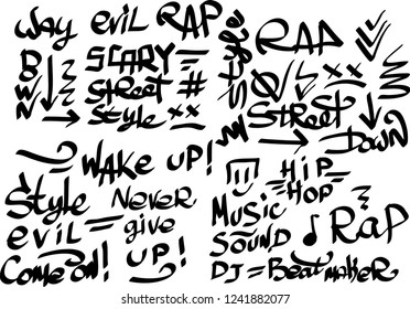 Many graffiti tags on a white background. Vector art