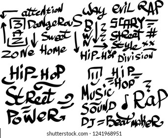 Many graffiti tags on a white background. Vector art