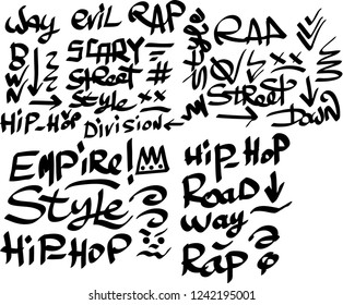 Many graffiti tags on a white background. Vector art