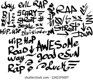 Many graffiti tags on a white background. Vector art