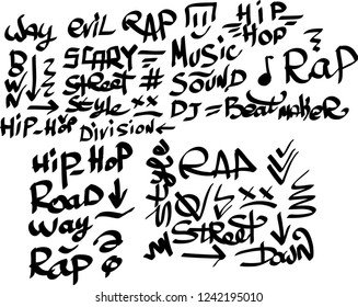 Many graffiti tags on a white background. Vector art
