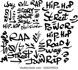 Many graffiti tags on a white background. Vector art