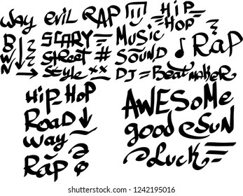 Many graffiti tags on a white background. Vector art