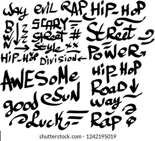 Many graffiti tags on a white background. Vector art