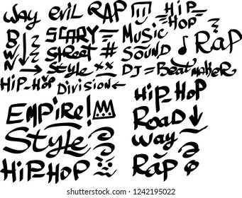 Many graffiti tags on a white background. Vector art